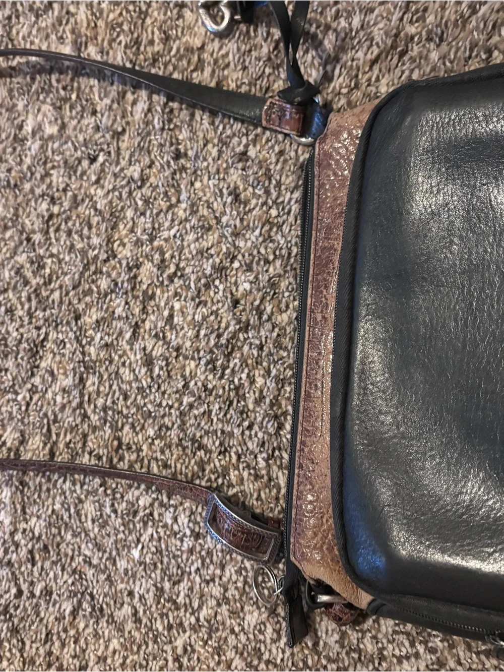 Brighton Croc-Texture Purple Shoulder Bag with Black Leather  Trim